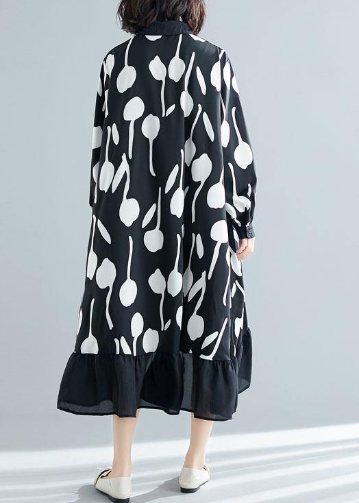 Style low high design cotton dress Work Outfits black prints shirt Dresses summer