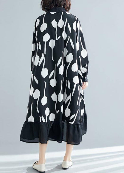 Style low high design cotton dress Work Outfits black prints shirt Dresses summer