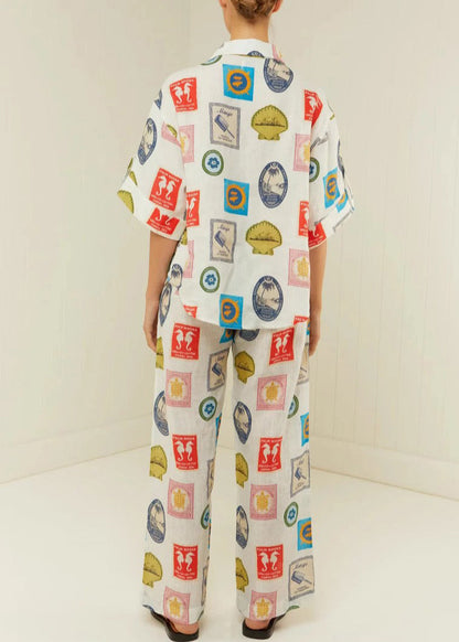 Casual Peter Pan Collar Print Tops And Pants Two Piece Set Outfits Summer