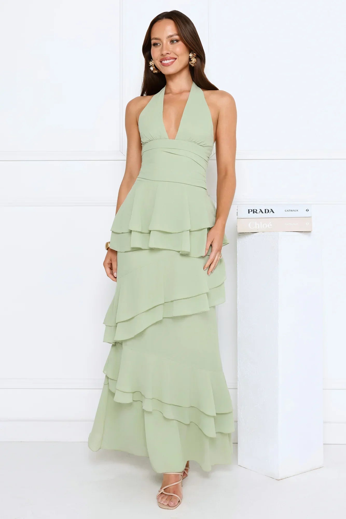 Power Glow Halter Maxi Dress Sage