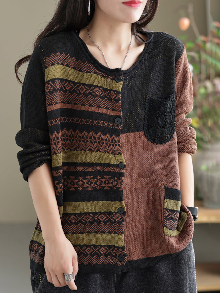 Women Autumn Patchwork Casual Loose Sweaters