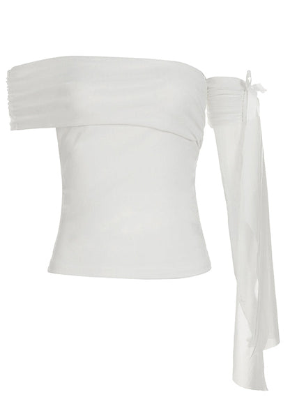 Sexy White One Shoulder Asymmetrical Tassel T Shirt Summer