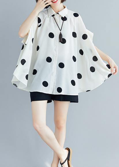 Simple lapel chiffon kaftans Pakistani white dotted Plus Size shirt Summer