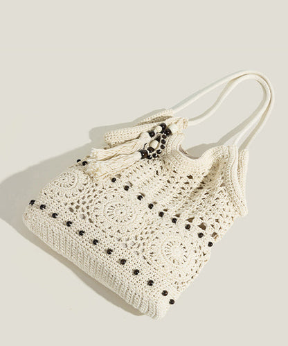 DIY Beige Tasseled Hollow Out Woven Shoulder Bags