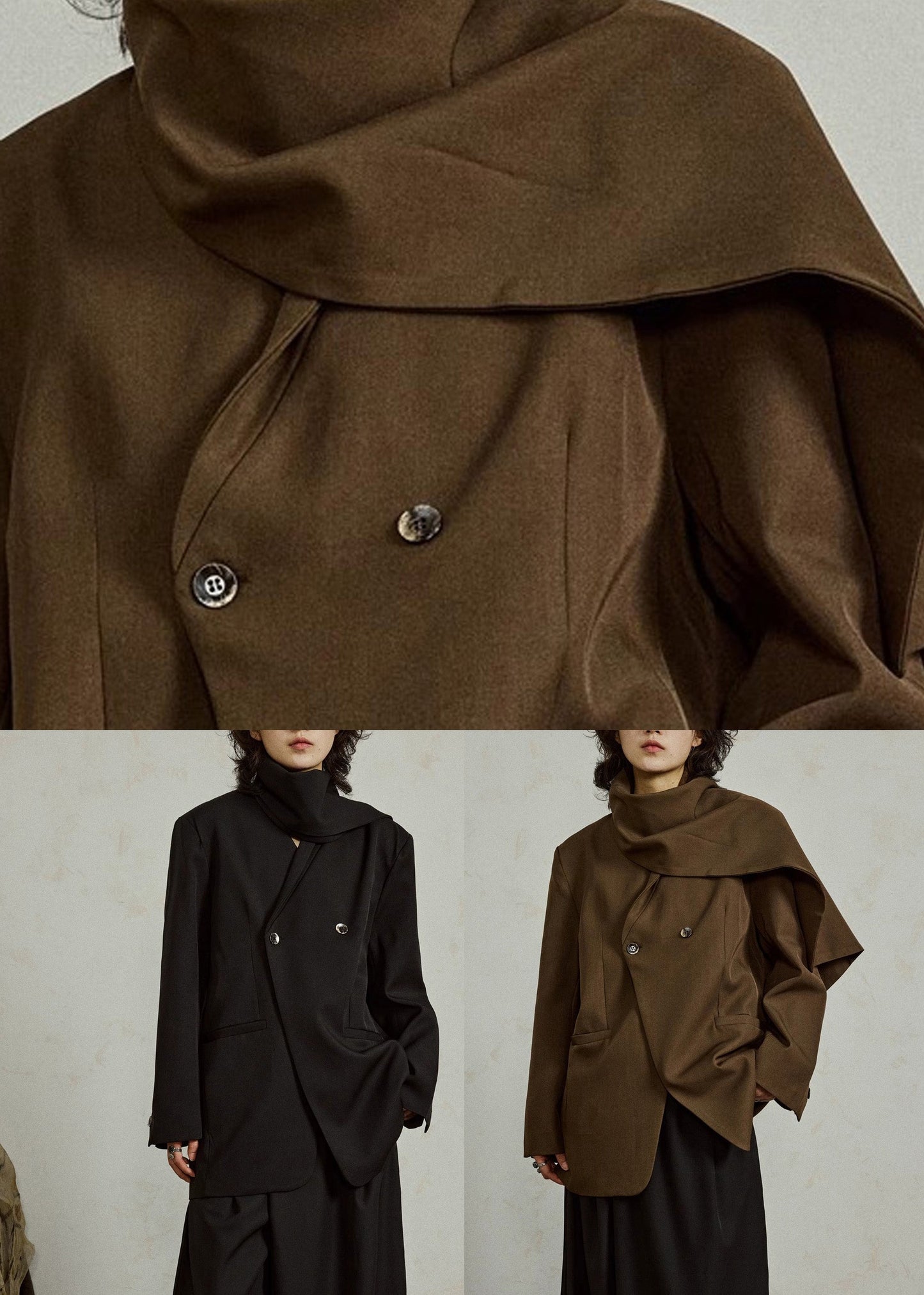 Women Brown Bow Pockets Patchwork Coats Fall