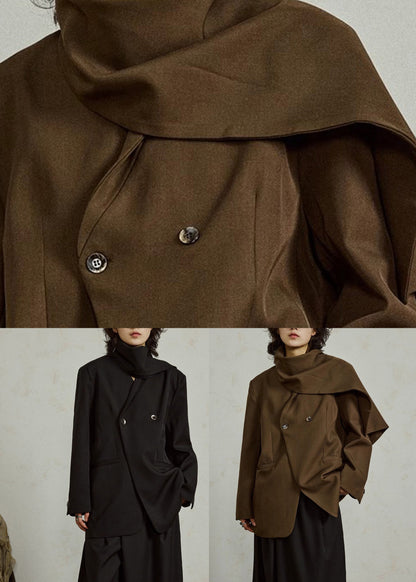 Women Brown Bow Pockets Patchwork Coats Fall