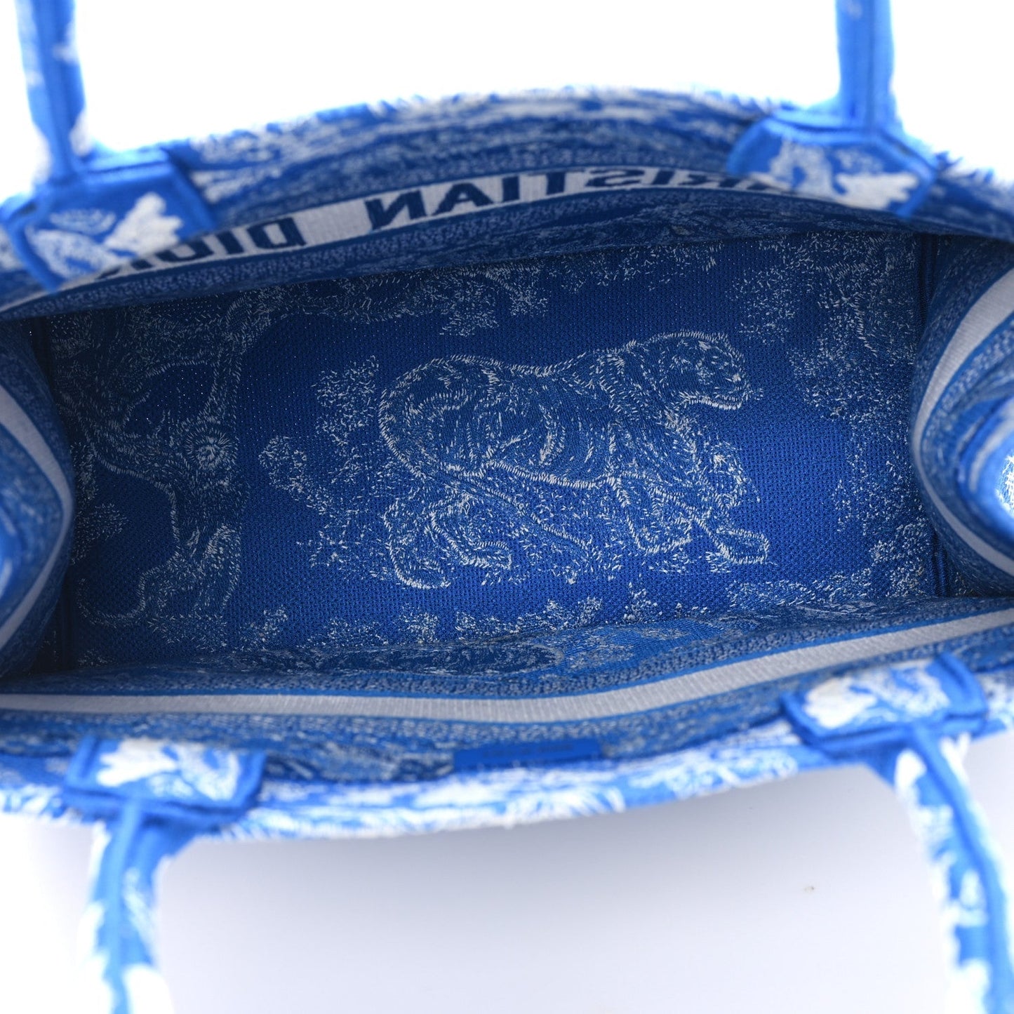 Canvas Embroidered Medium Dioriviera Toile De Jouy Book Tote Fluorescent Blue