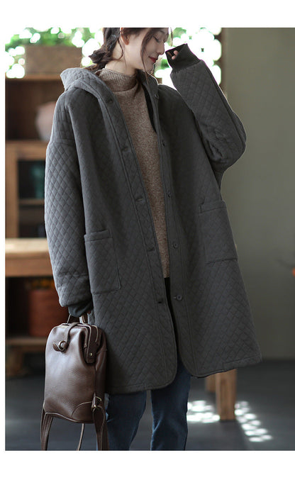 Fleece Retro Art Loose Long Sleeve Hooded Jacket