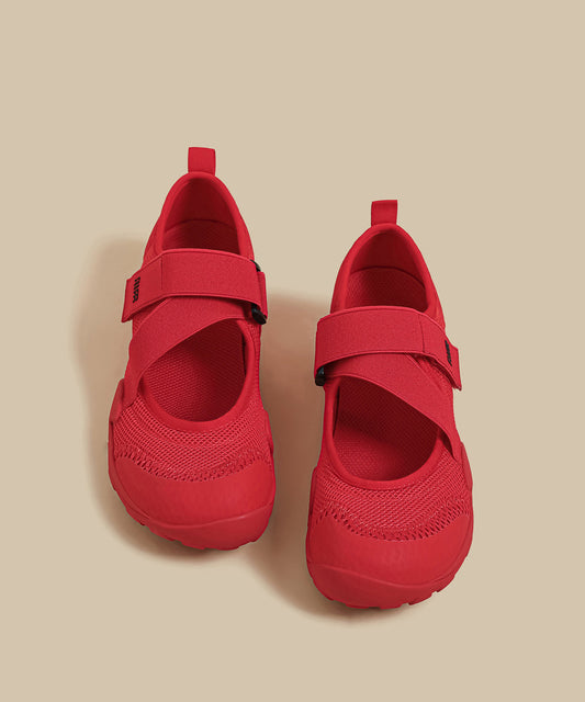 Handmade Splicing Flat Shoes For Women Red Breathable Mesh