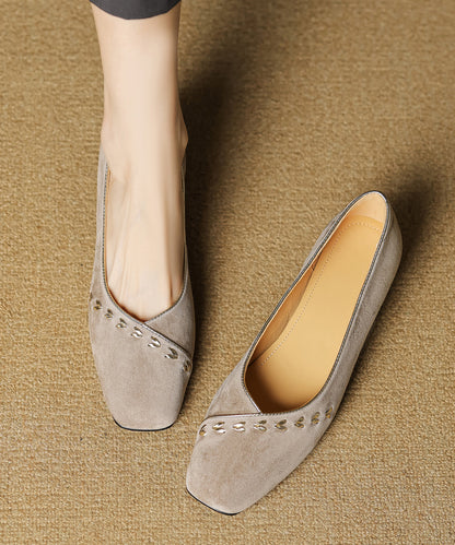 Brown Splicing Elegant Suede Chunky Shoes Square Toe