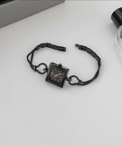 Women Black Alloy Chain Hardlex Crystal Square Watches