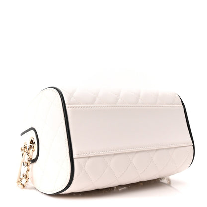 Lambskin Quilted Barrel Clutch With Chain White