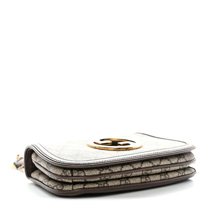 GG Supreme Monogram Textured Dollar Calfskin Mini Blondie Chain Shoulder Flap Bag Beige Ebony New Acero