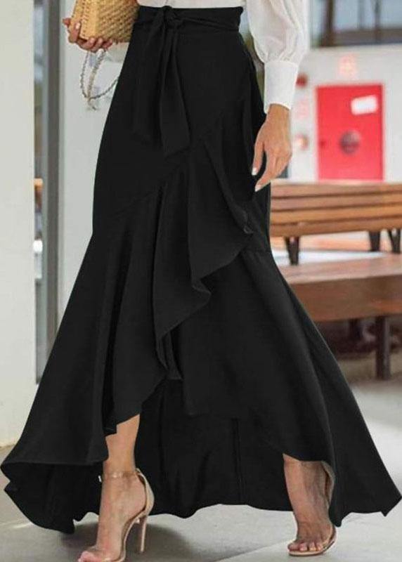 Solid Red Color High Waist Ruffle High Low Hem Swing Maxi Skirts For Women