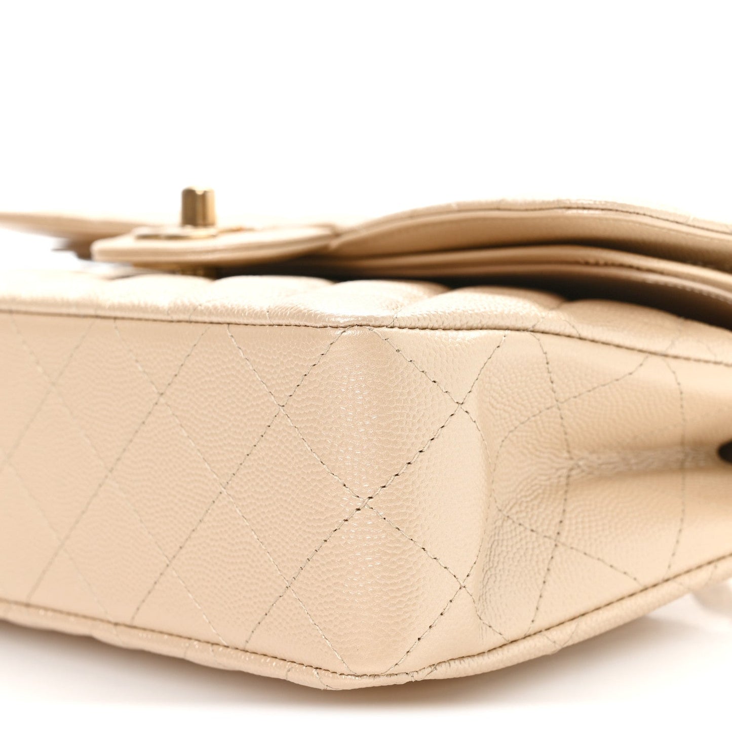 Metallic Caviar Quilted Small Double Flap Beige