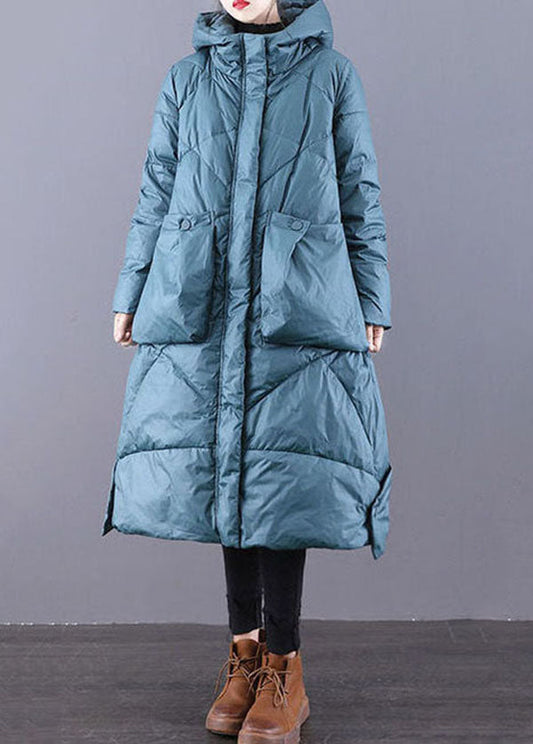 Beautiful Blue Hooded Zippered Oversized Thick cotton blend Puffers Jackets Winter
