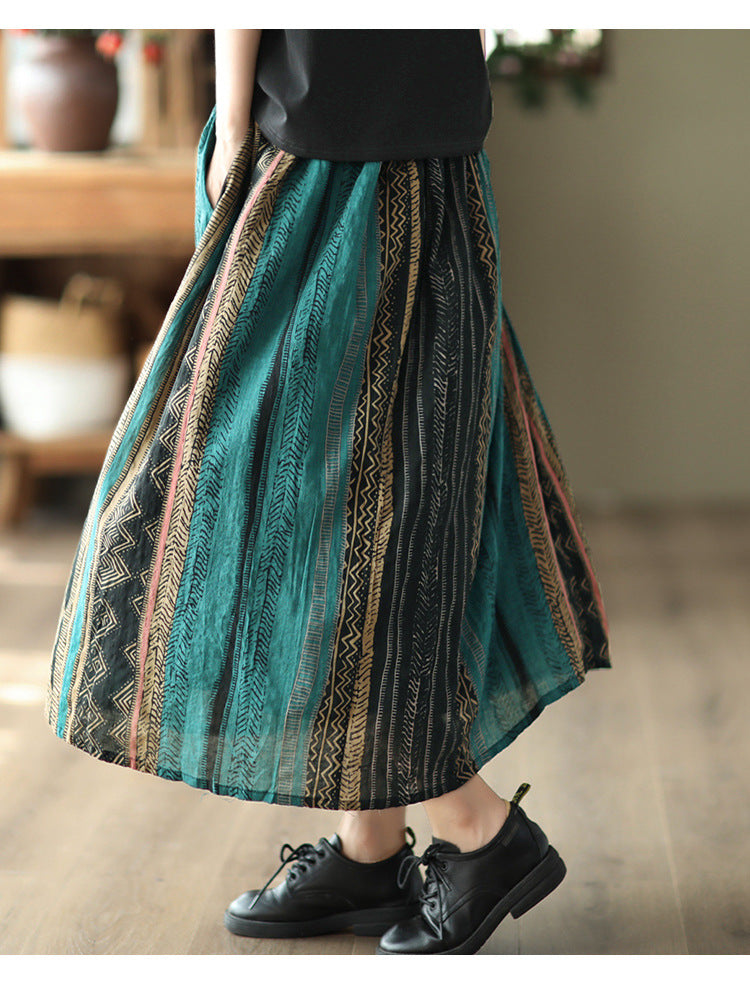 Vintage-Print Elasticated Waist Skirt