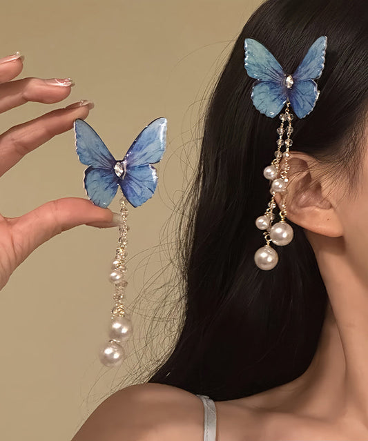 Style Purple Alloy Zircon Butterfly Pearl Tassel Hairpin