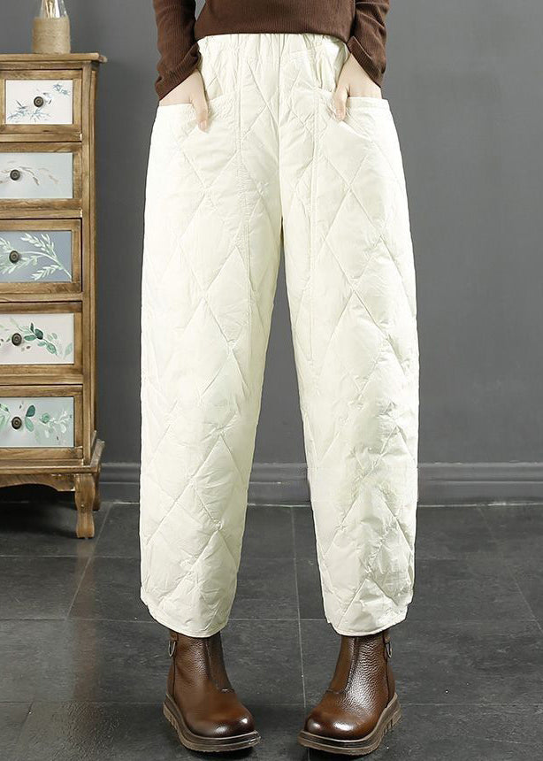 Plus Size Coffee Pockets Fine Cotton Filled Crop Pants Winter
