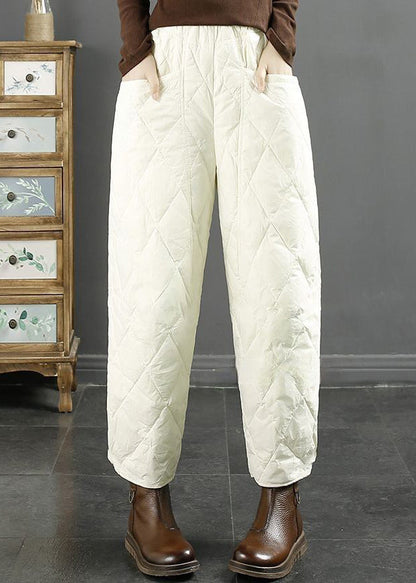 Plus Size Coffee Pockets Fine Cotton Filled Crop Pants Winter