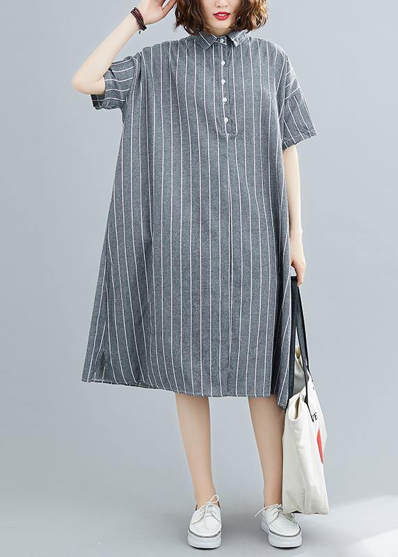 DIY striped Cotton quilting clothes lapel collar Plus Size summer Dresses