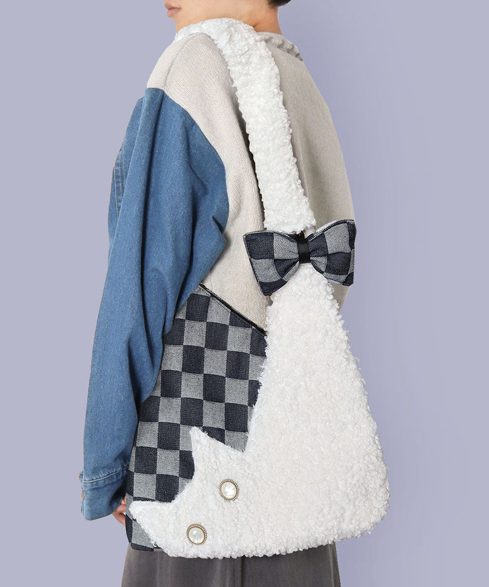 Vintage White Teddy Patchwork Plaid Shoulder Bags