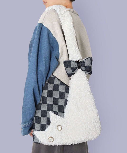 Vintage White Teddy Patchwork Plaid Shoulder Bags