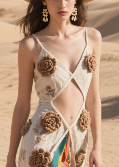 French Three-dimensional Floral Hollow Out Cotton Mini Dresses Summer