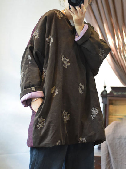 Women Vintage Chinese Style Embroidery AB Side Coat