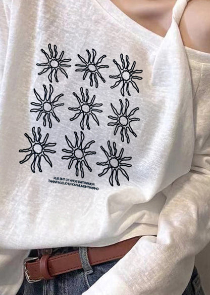 Chic White Asymmetrical One Shoulder Print Top Fall