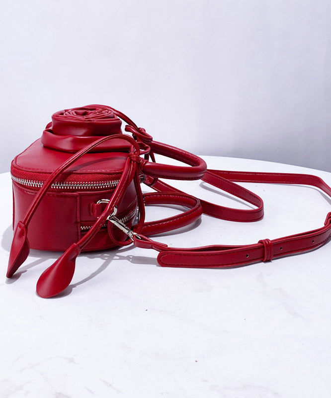 Fine Red 3D Flower Solid Durable Faux Leather Tote Handbag