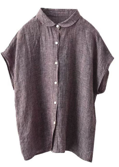 Chic Purple Peter Pan Collar Linen Shirt Top Summer