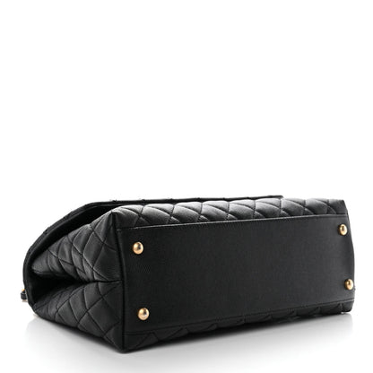 Caviar Lizard Quilted Small Coco Handle Flap Black