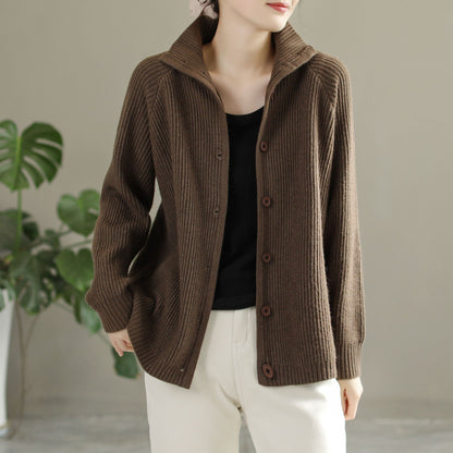 Autumn Winter Casual Solid Stripe Knitted Cardigan