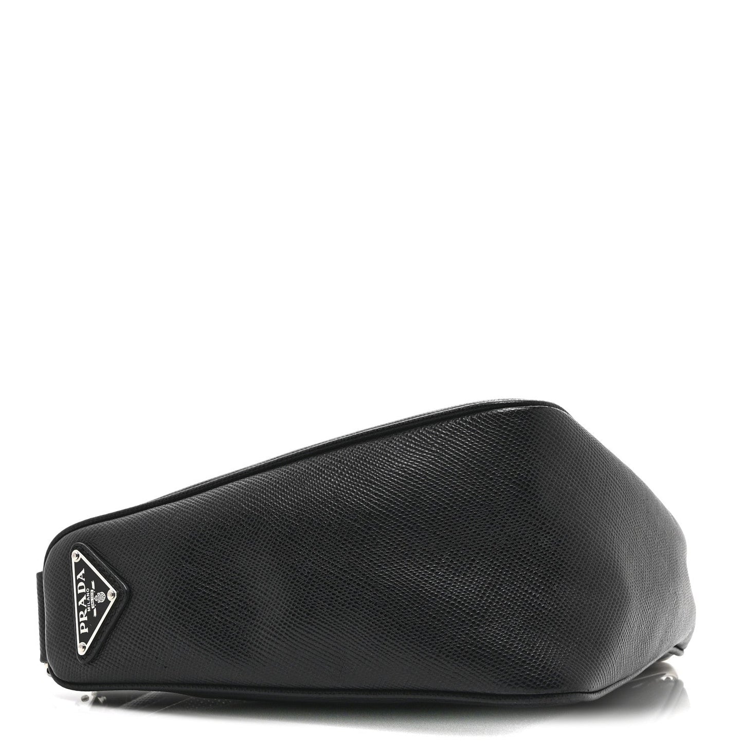 Saffiano Cuir Triangle Logo Embossed Triangle Shoulder Bag Black