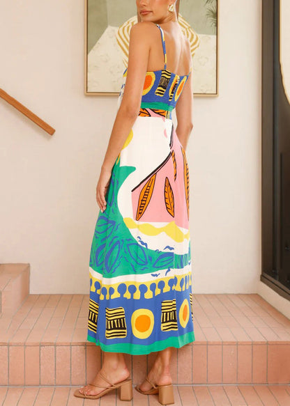 Elegant Blue V Neck Bow Side Open Long Dresses Sleeveless