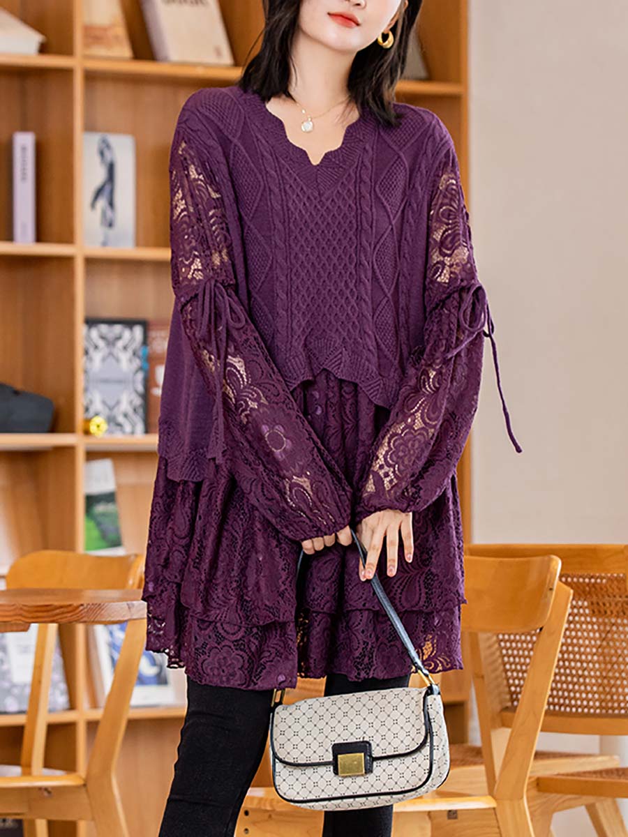 Women Elegant Knitted Lace Dress