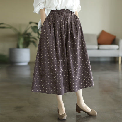 Literary Temperament High Waist Polka Dot Skirt
