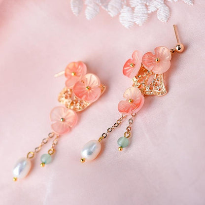 Gold Ginkgo Leaf Pearl Holeless Earrings