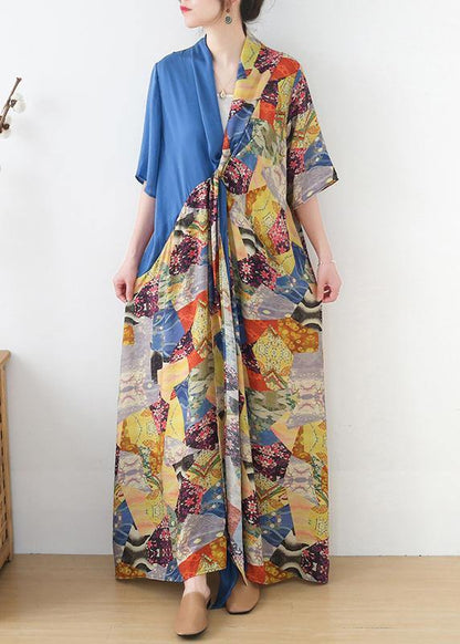 Beautiful Green Patchwork Print Vacation Summer Chiffon Dress