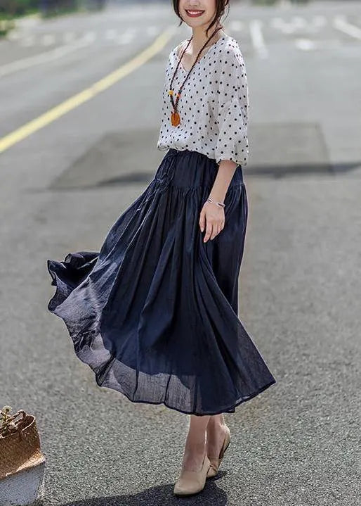 Chic linen Blouse Vintage Casual Linen Dot V-Neck Women Blouse