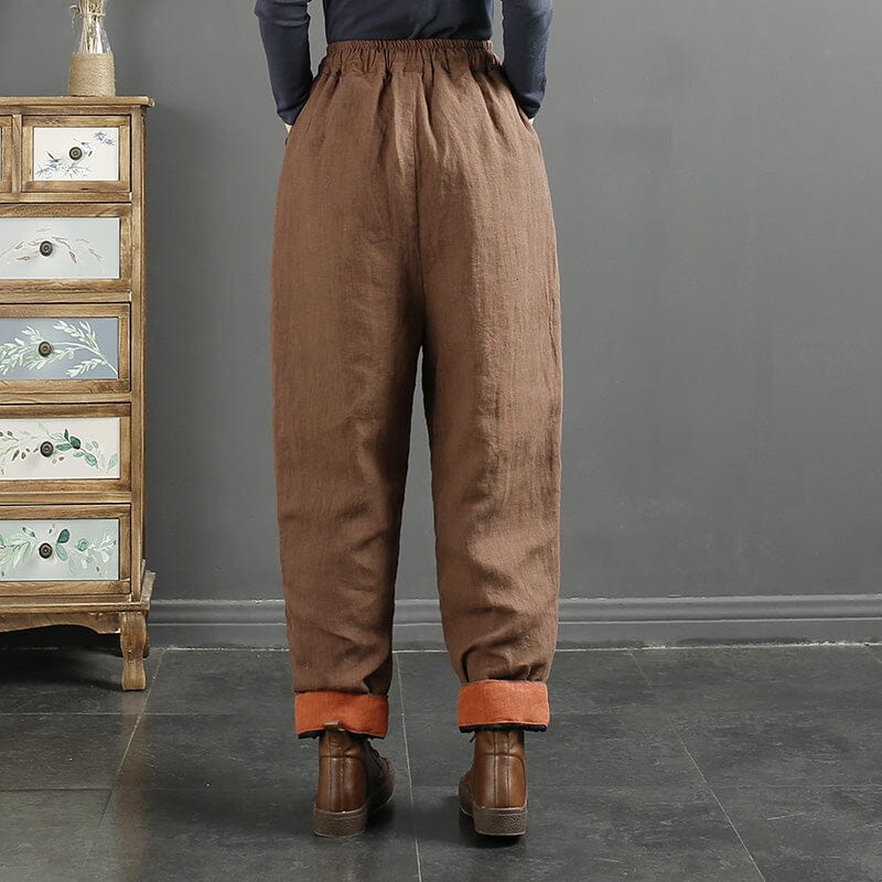 Women Retro Embroidery Linen Quilted Harem Pants