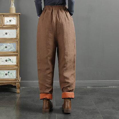 Women Retro Embroidery Linen Quilted Harem Pants