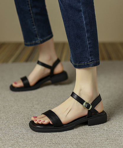 Casual Brown Cowhide Leather Splicing Sandals Peep Toe Buckle Strap