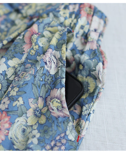 Literary Pleated Elastic Waist Floral A-Line Skirt