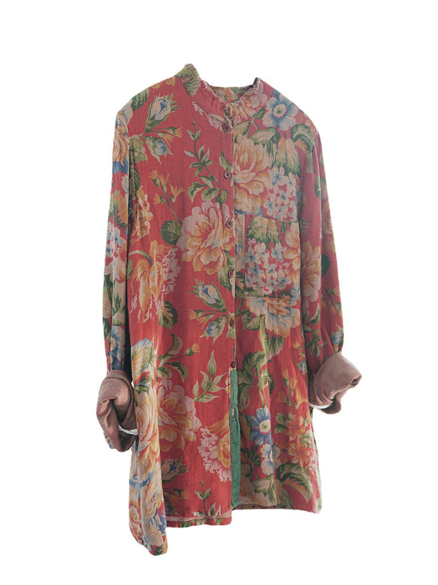 Plus Size Autumn Floral Ethnic Style Women T-Shirt