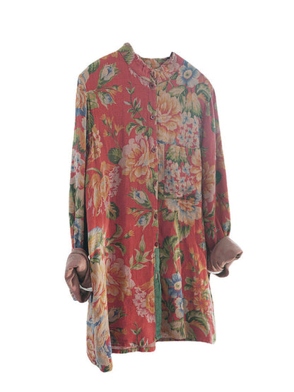 Plus Size Autumn Floral Ethnic Style Women T-Shirt