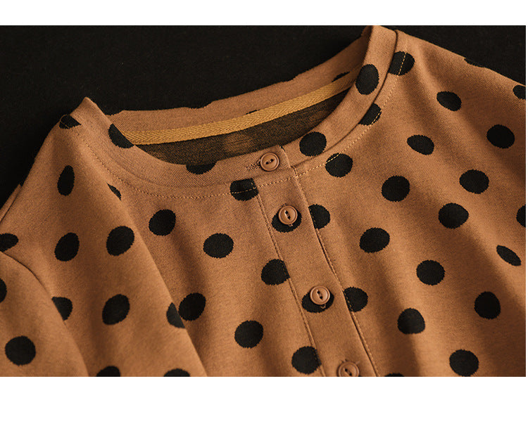 Vintage Polka-Dot Print Top-Paneled Cotton T-Shirt