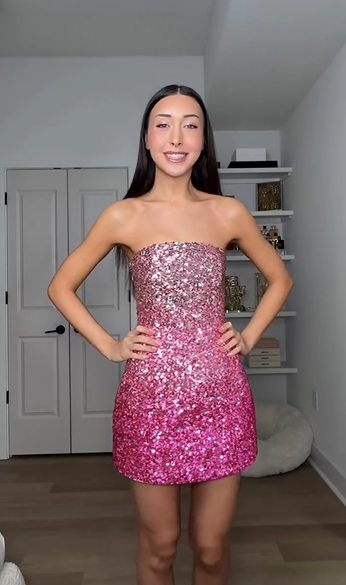 Gradient Sequin Strapless Mini Dress | Sexy Y2K Party Evening Gown