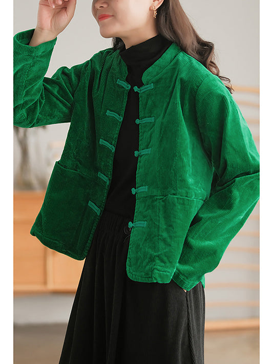 PLUS Size - Corduroy Women Breasted Pocket Vintage Casual Coat